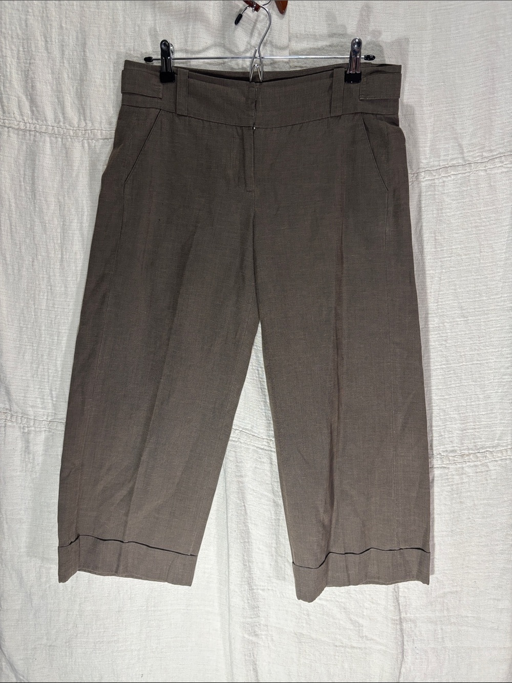 Isda & Co Linen Blend Cuffed Capri Pants Taupe Brown Size 6